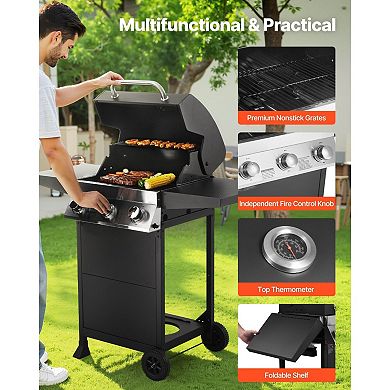 Backyard 3 Burner Gas Grill with Warming Rack and Pull-Out Grease Tray