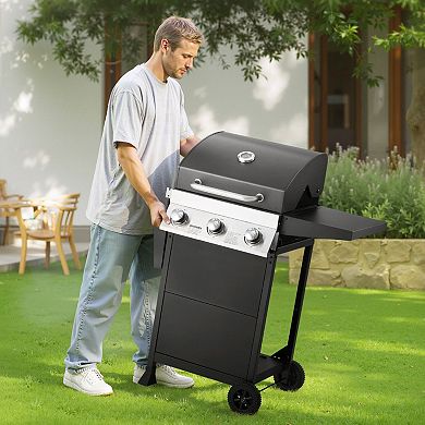 Backyard 3 Burner Gas Grill with Warming Rack and Pull-Out Grease Tray