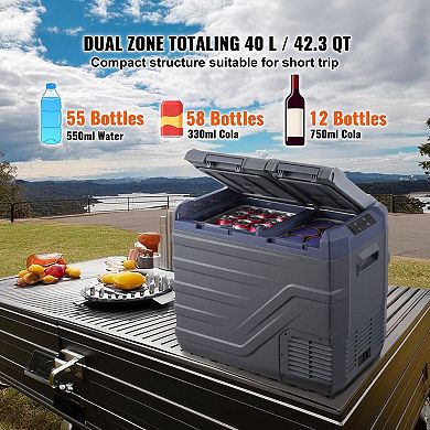 42 Quart Electric Portable Car Refrigerator with Dual Fridge and Freezer Compartments