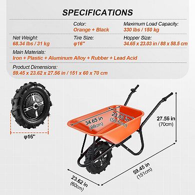 Electric Garden Cart with Tires, Tray and 500W Motor