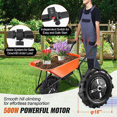 Electric Garden Cart with Tires, Tray and 500W Motor