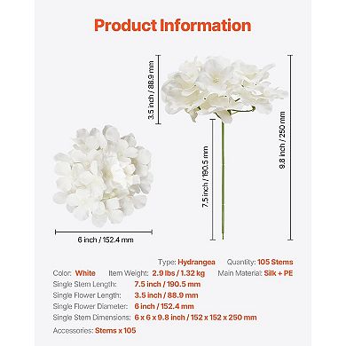 Artificial Hydrangea Flowers Bulk Set, 105 Silk Flower Stems for Vases and Centerpieces
