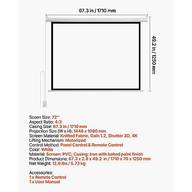 Motorized Projector Screen Wall Mount Home Theater Movie Night Indoor Outdoor