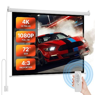 Motorized Projector Screen Wall Mount Home Theater Movie Night Indoor Outdoor