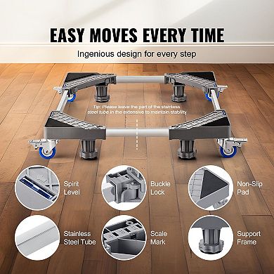Tool-Free Adjustable Mobile Base for Appliances with Locking Wheels and Reinforced Support