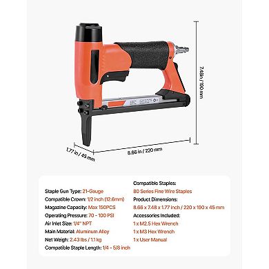 21-Gauge Pneumatic Staple Gun for Upholstery, Woodworking, and DIY Projects