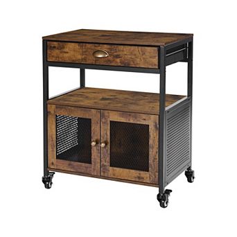 Farmhouse Coffee Bar Cabinet with Wheels, Mesh Doors and Storage Shelves