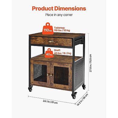 Farmhouse Coffee Bar Cabinet with Wheels, Mesh Doors and Storage Shelves