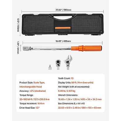 Click Torque Wrench Set with Heavy-Duty Case, One-Hand Socket Change, Rust-Resistant