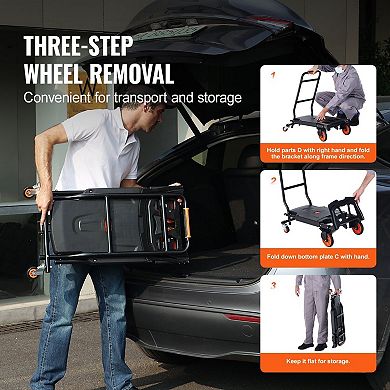 Convertible Hand Truck and Platform Cart Lightweight Folding Design