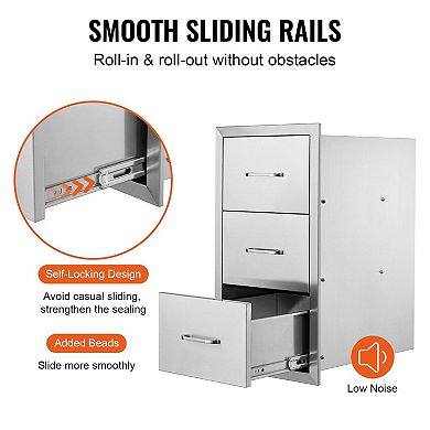 3-Tier Stainless Steel Kitchen Drawer for Utensils, Dishes, and BBQ Tools