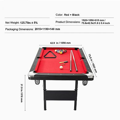 Foldable Billiard Table with Complete Pool Accessories and Adjustable Legs