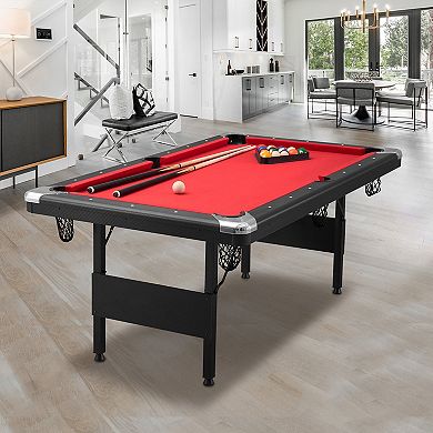 Foldable Billiard Table with Complete Pool Accessories and Adjustable Legs