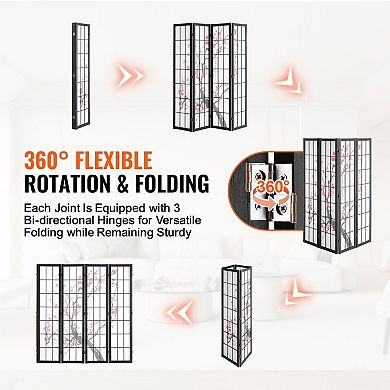 Folding Room Divider 4 Panel with Cherry Blossom Panels for Bedroom or Living Room