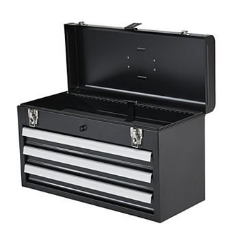 Metal Tool Box with Top Compartment and 3 Drawers, Auto-Lock