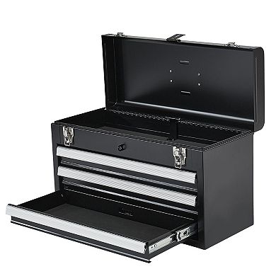 Metal Tool Box with Top Compartment and 3 Drawers, Auto-Lock