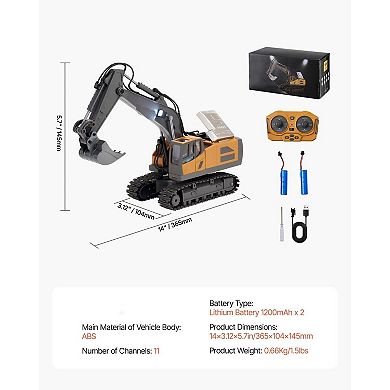 1:20 Scale RC Excavator with Rotating Cab, Rubber Tracks, Remote Control Toy for Kids