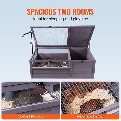 Indoor Reptile Enclosure with Dual Rooms, Mesh Vent Panel, Lamp Holder