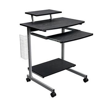 Compact Computer Cart with Adjustable Shelf, Keyboard Tray, CPU Storage, and Casters
