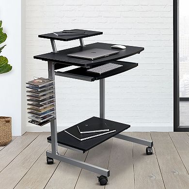 Compact Computer Cart with Adjustable Shelf, Keyboard Tray, CPU Storage, and Casters
