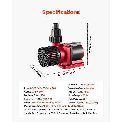 Aquarium Wavemaker Pump, Circulation and Water Flow Pump, Adjustable Wave Modes 30W