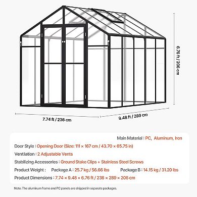 Walk-In Greenhouse with Durable Aluminum Frame and Hinge Door for Plants