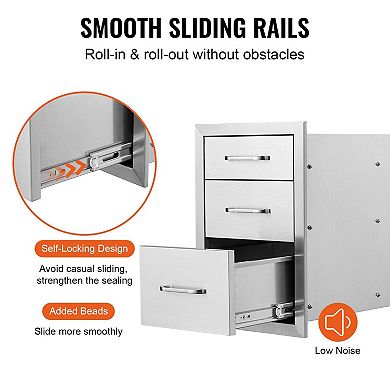 3 Tier Compact Stainless Steel Drawer for Kitchen, BBQ, or Outdoor Cooking Spaces