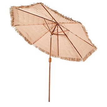 Outdoor Tiki Umbrella Canopy Adjustable Thatch Design Manual Crank Patio or Pool