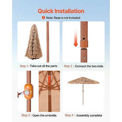 Outdoor Tiki Umbrella Canopy Adjustable Thatch Design Manual Crank Patio or Pool