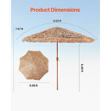 Outdoor Tiki Umbrella Canopy Adjustable Thatch Design Manual Crank Patio or Pool