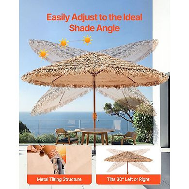 Outdoor Tiki Umbrella Canopy Adjustable Thatch Design Manual Crank Patio or Pool