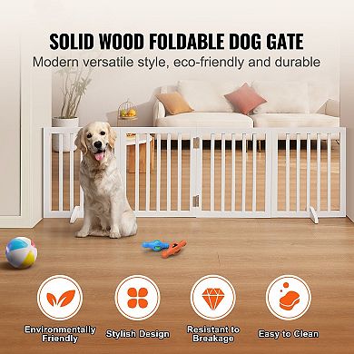 Freestanding Wooden Dog Gate Adjustable Width with Foldable Panels
