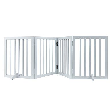 Freestanding Wooden Dog Gate Adjustable Width with Foldable Panels