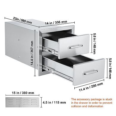 2-Tier Stainless Steel Kitchen Drawer for Utensils, Dishes, and BBQ Tools