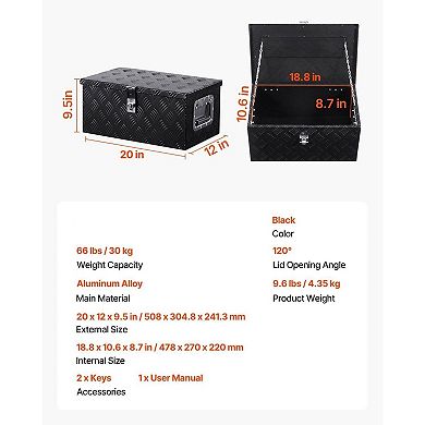 Aluminum Truck Bed Tool Box with Lock and Carry Handles for Pickup Storage