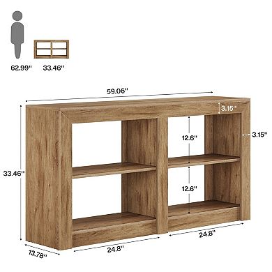 Wood Console Table with Open Shelves for Hallway or TV Stand