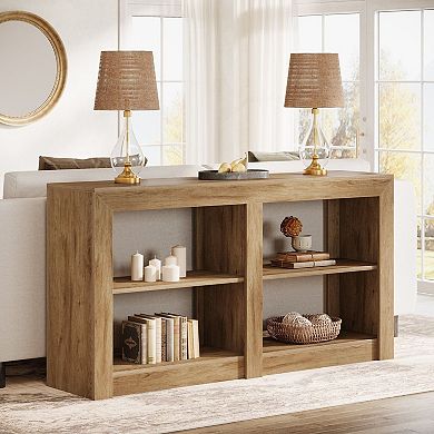 Wood Console Table with Open Shelves for Hallway or TV Stand