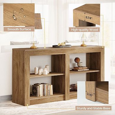 Wood Console Table with Open Shelves for Hallway or TV Stand