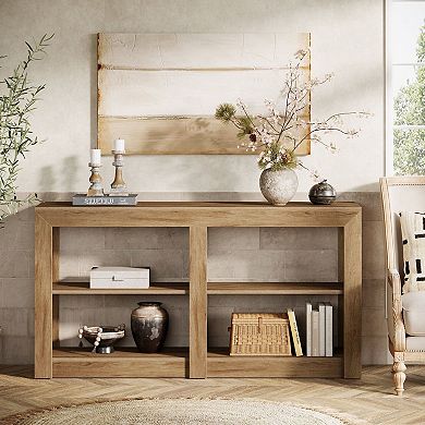Wood Console Table with Open Shelves for Hallway or TV Stand