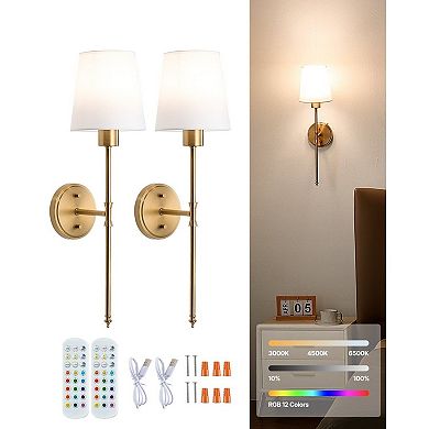 Battery Operated Wall Sconces with RGB Colors and Adjustable Brightness Set of 2