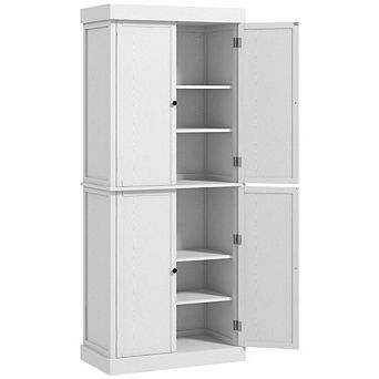 6 tier Tall Storage Cabinet with Adjustable Shelves and Shaker Doors