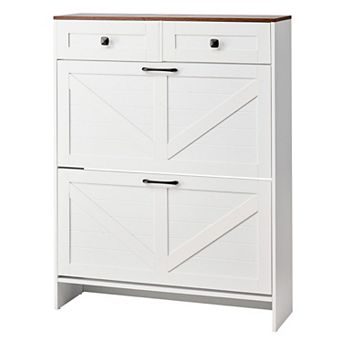 Farmhouse Shoe Storage Cabinet with Flip Drawers and Pull-Out Drawers