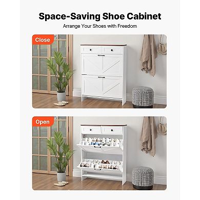 Farmhouse Shoe Storage Cabinet with Flip Drawers and Pull-Out Drawers