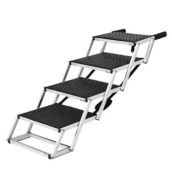 Foldable Aluminum Dog Stairs 4 Steps Adjustable Height for Travel and Home
