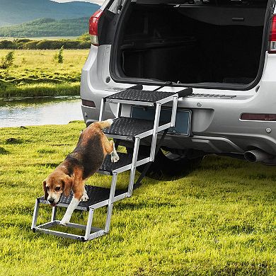 Foldable Aluminum Dog Stairs 4 Steps Adjustable Height for Travel and Home