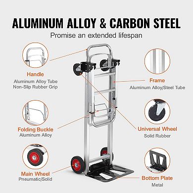 Convertible Hand Truck and Flatbed Cart Lightweight Aluminum Frame