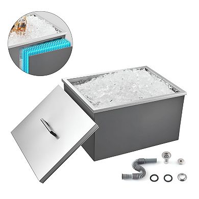 Drop-In Ice Chest with Lid and Drain, 45.3 Quart for Drinks and Food Chilling