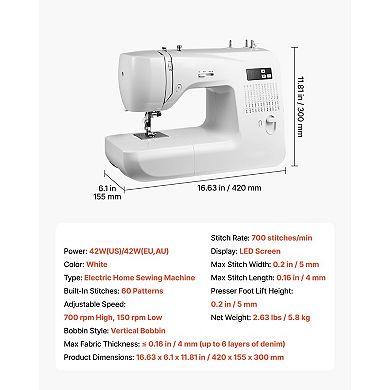 60-Stitch Home Sewing Machine with Twin-Needle Support
