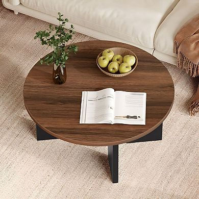 Round Living Room Coffee Table with Wide Top and Symmetrical Leg Design