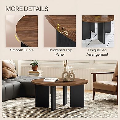 Round Living Room Coffee Table with Wide Top and Symmetrical Leg Design